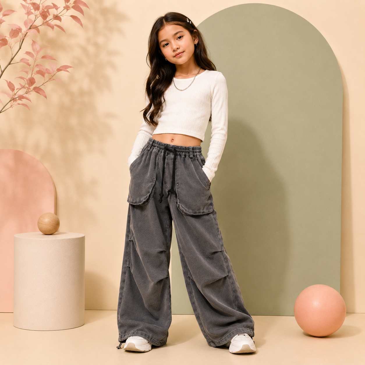 Charcoal Utility Wide-Leg Pants