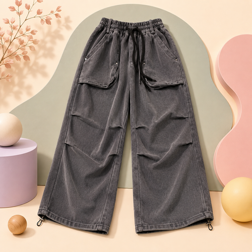 Charcoal Utility Wide-Leg Pants