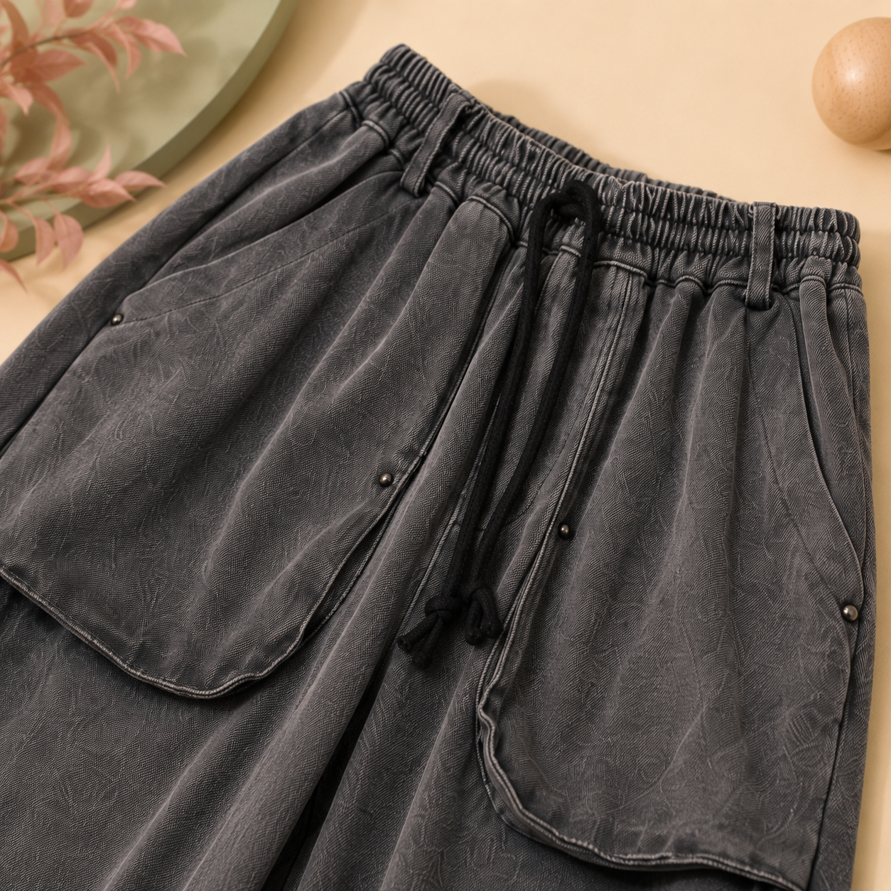 Charcoal Utility Wide-Leg Pants