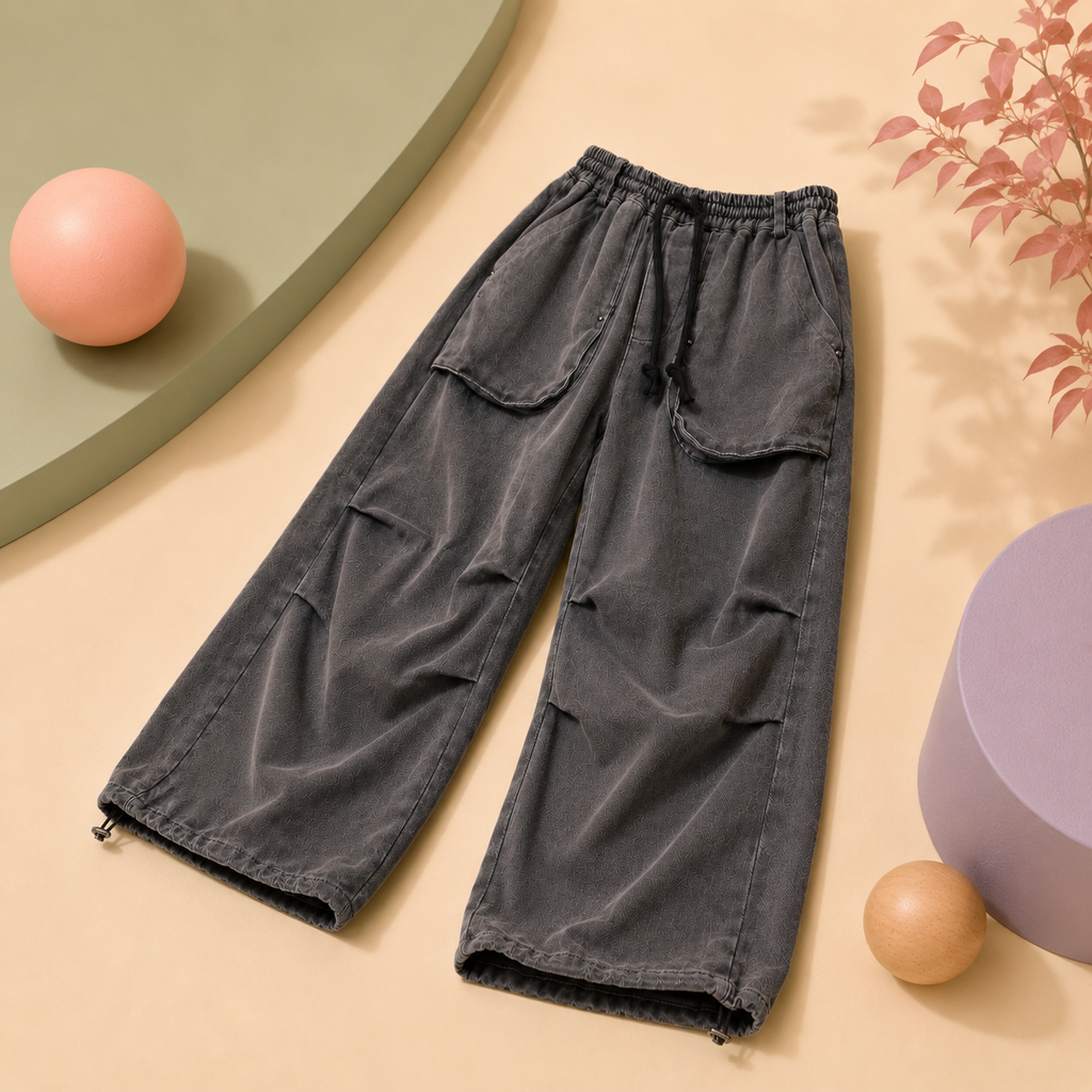 Charcoal Utility Wide-Leg Pants