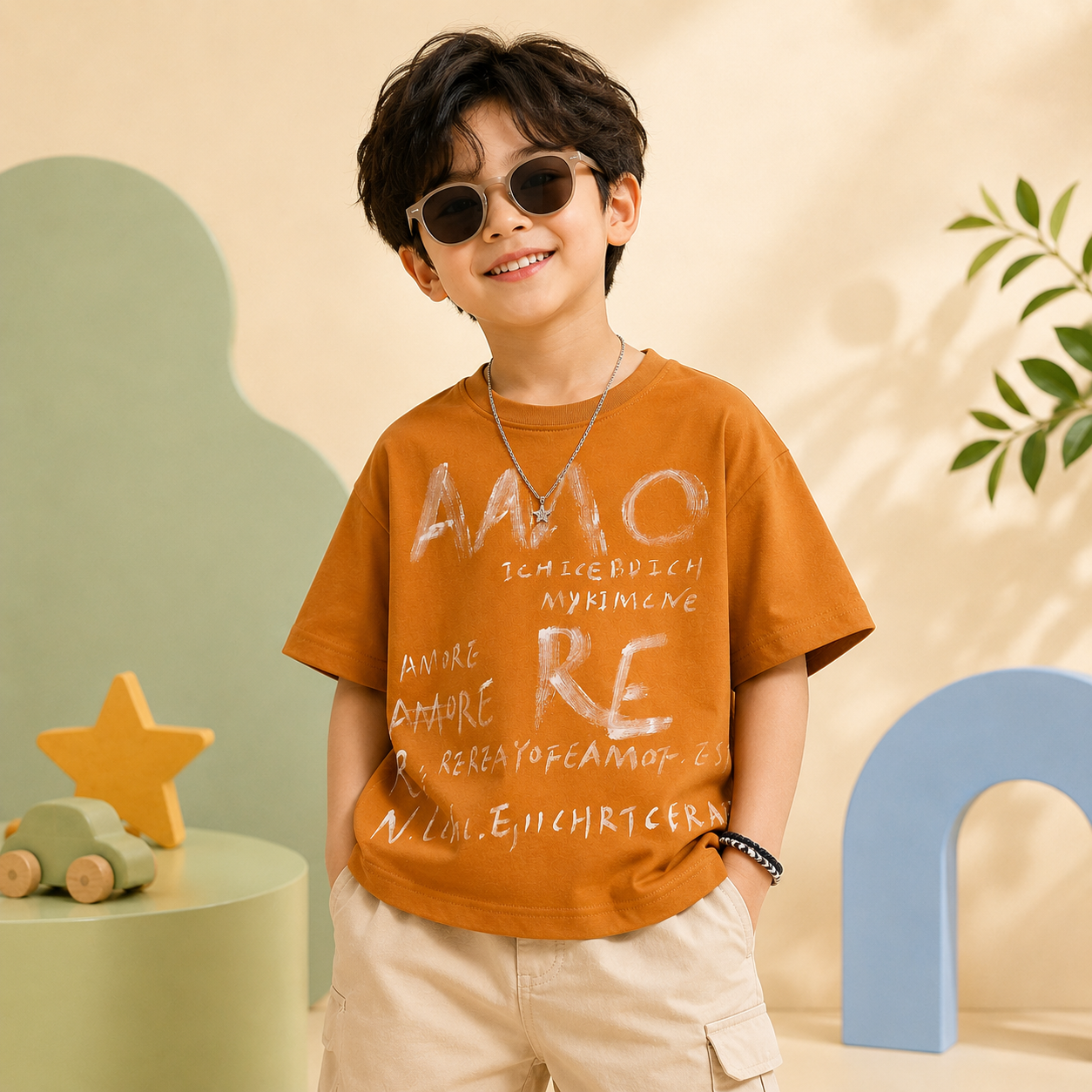Rust Script Drop-Shoulder Tee