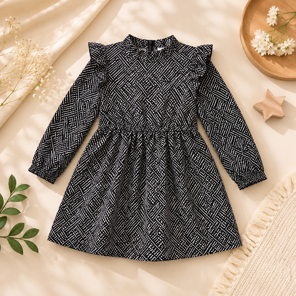 Midnight Maze Ruffle Dress