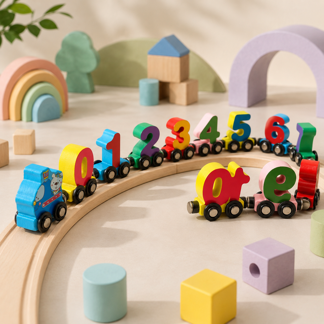 Wooden Magnetic Number Train Set