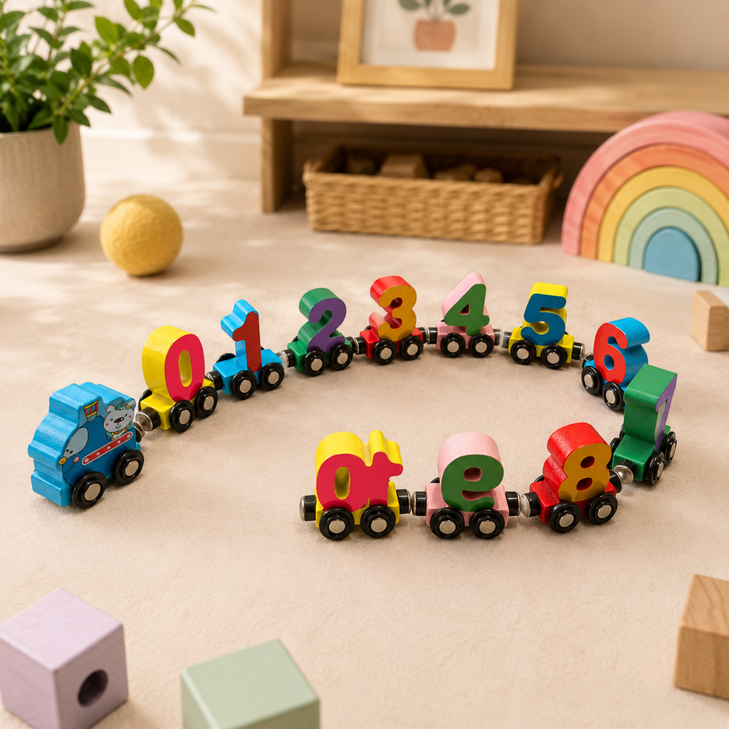 Wooden Magnetic Number Train Set