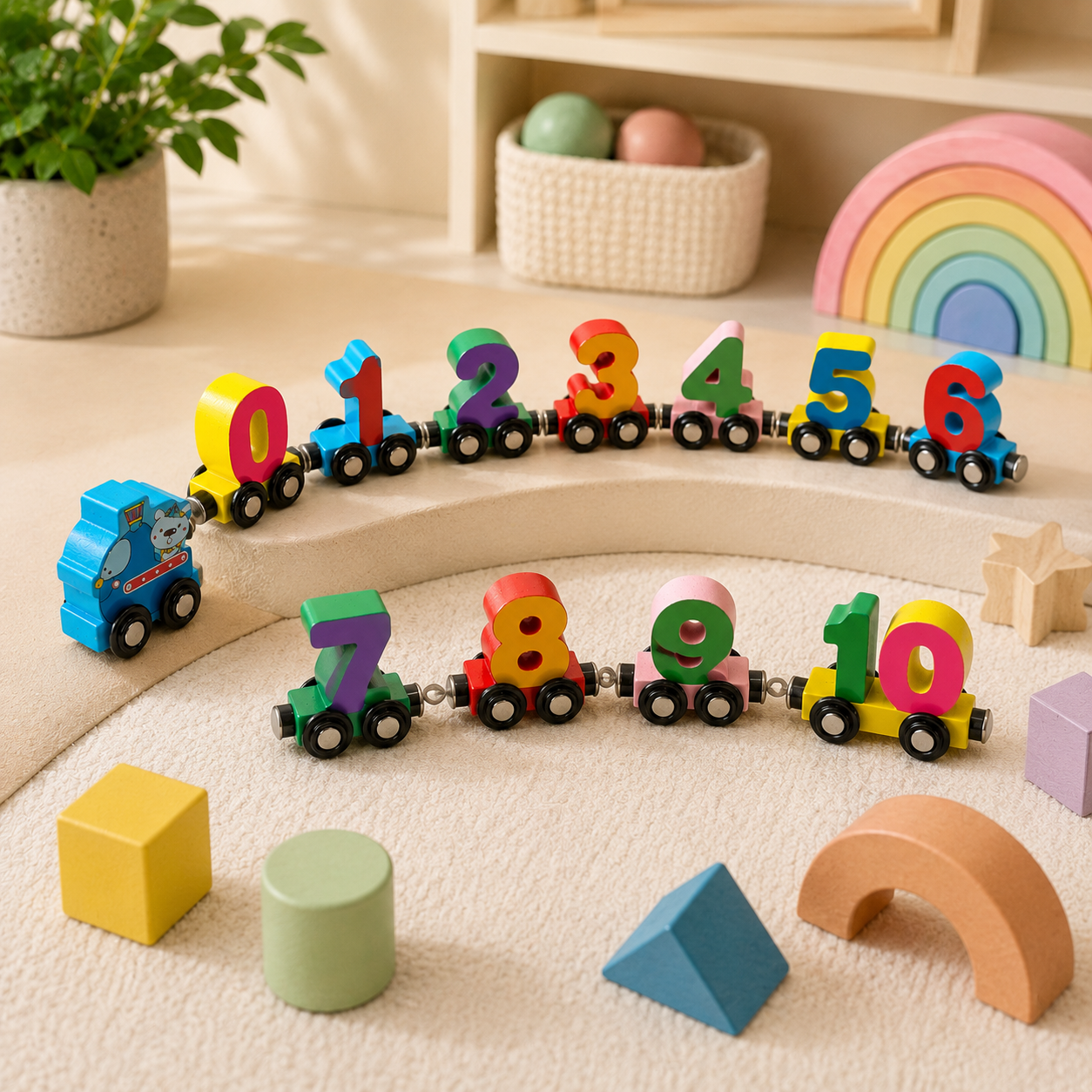 Wooden Magnetic Number Train Set
