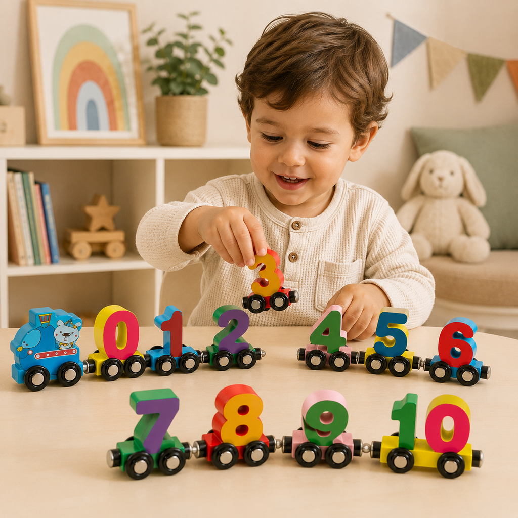 Wooden Magnetic Number Train Set