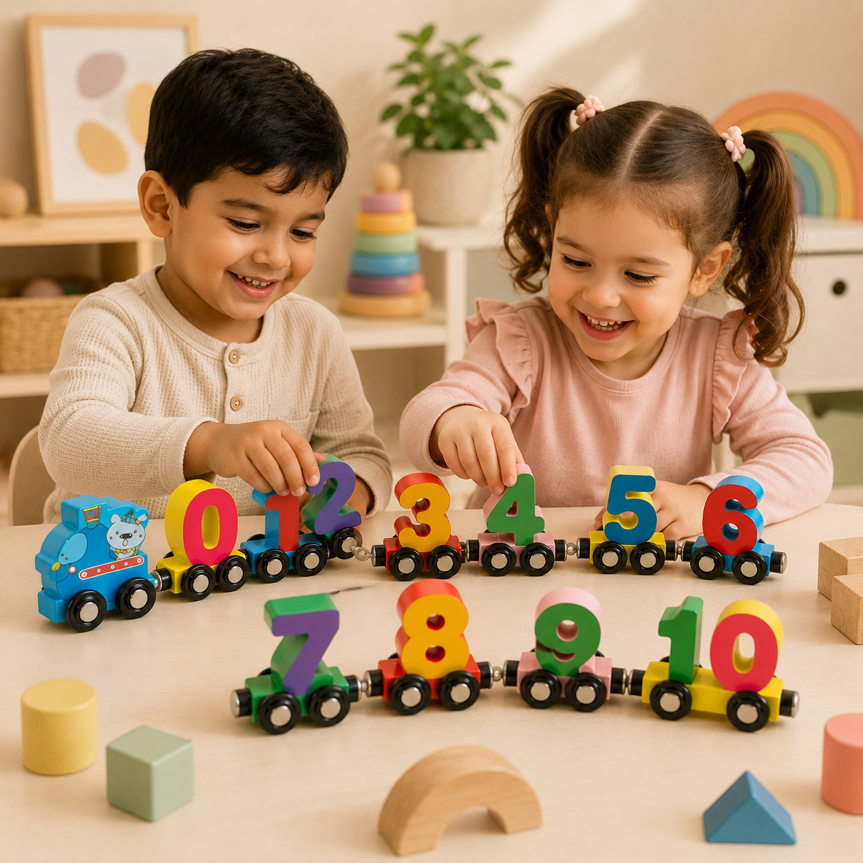 Wooden Magnetic Number Train Set