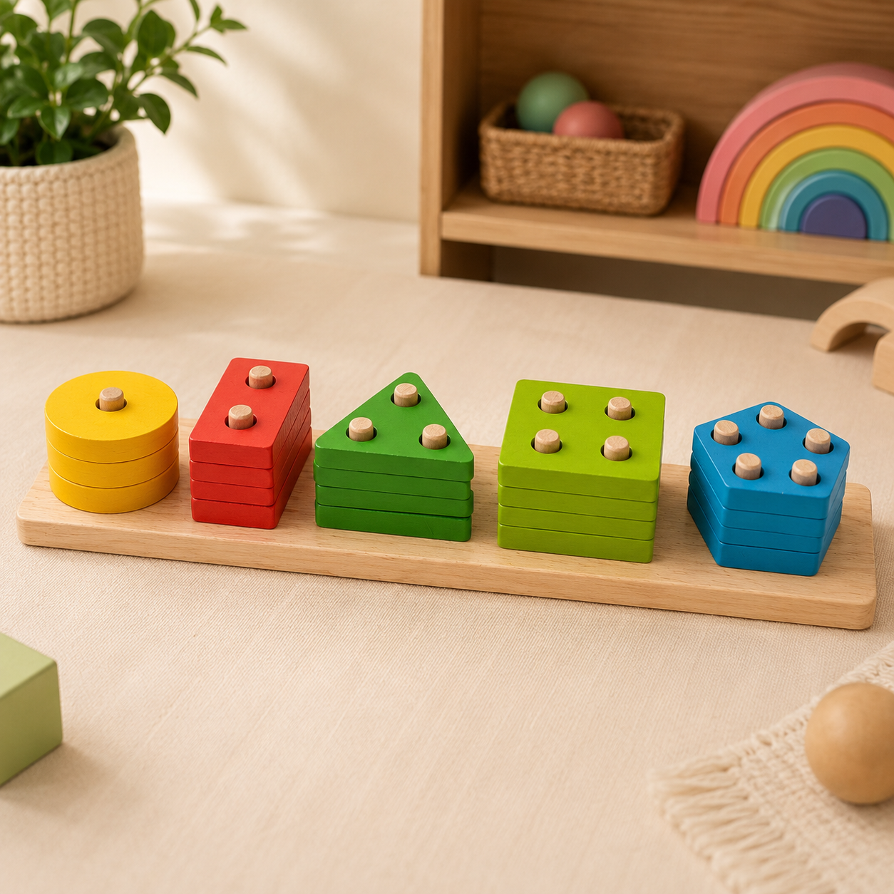 Wooden Shape Sorting & Stacking Board