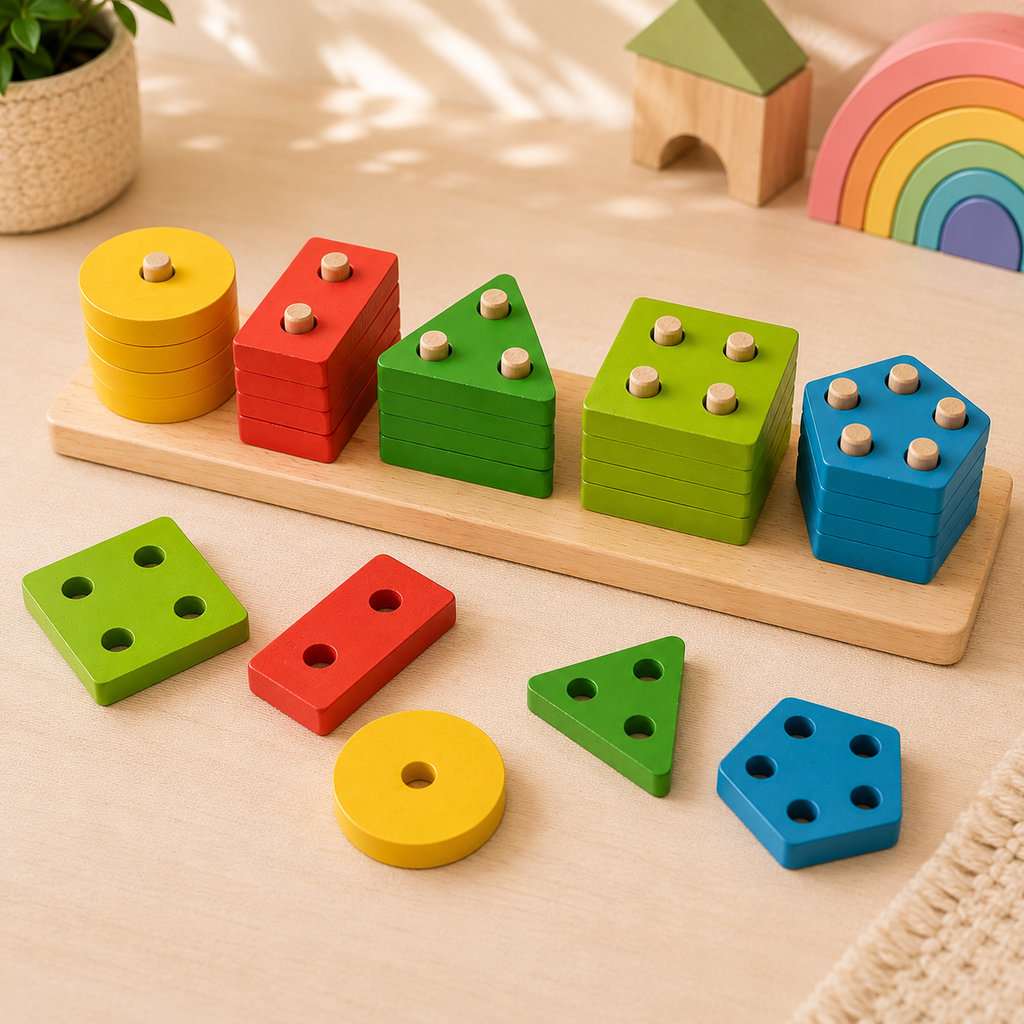 Wooden Shape Sorting & Stacking Board
