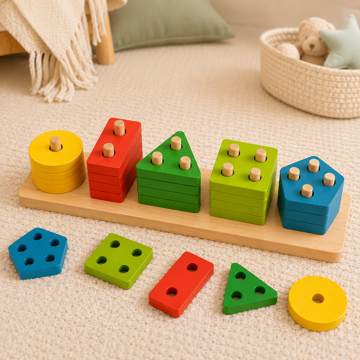 Wooden Shape Sorting & Stacking Board