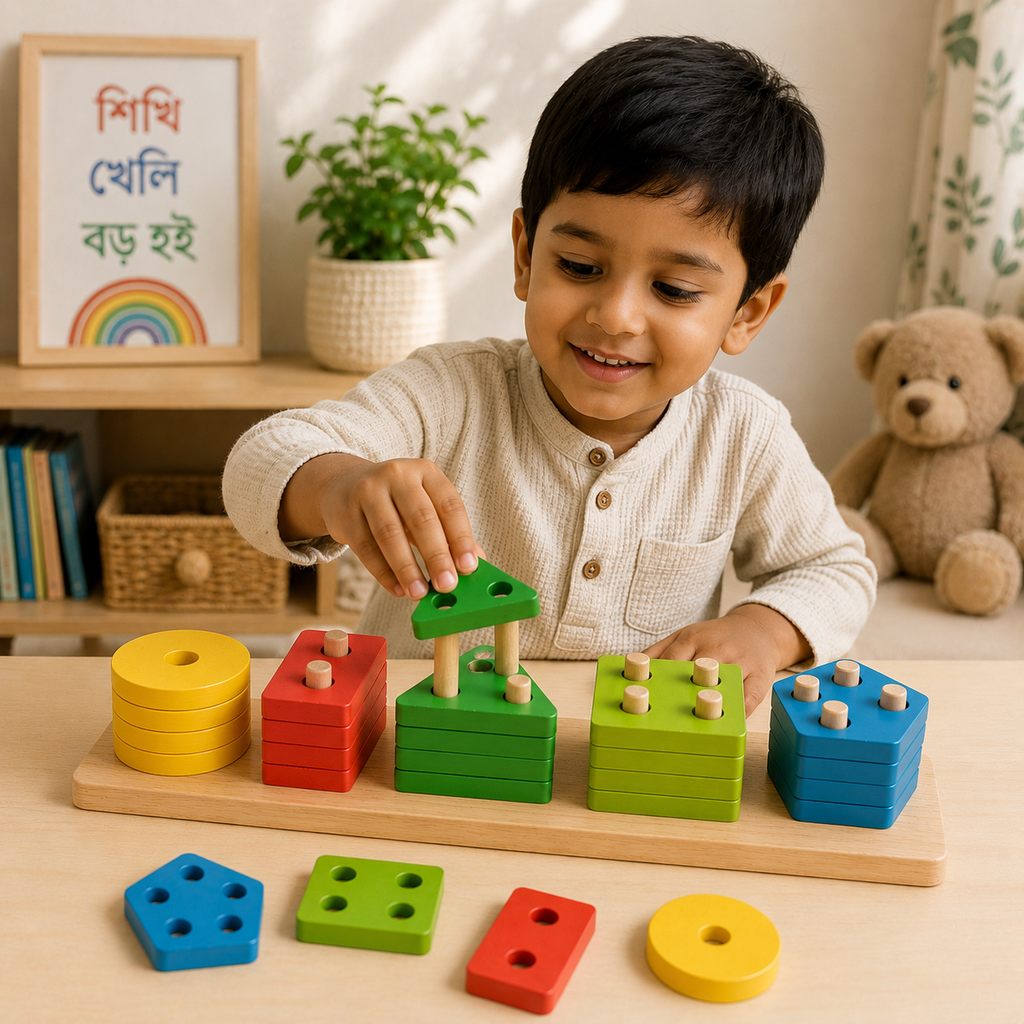 Wooden Shape Sorting & Stacking Board