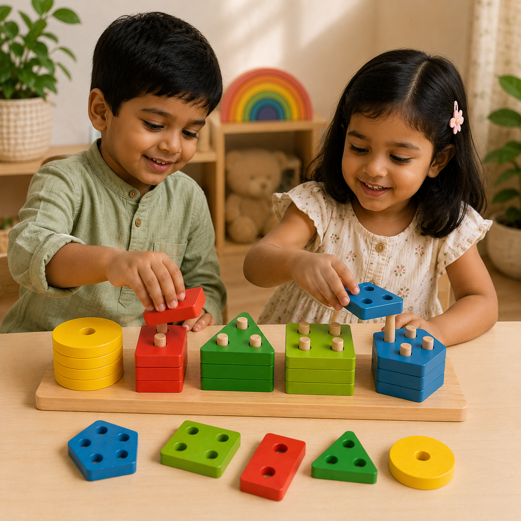 Wooden Shape Sorting & Stacking Board